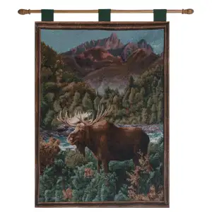 Moose Lake Fine Art Tapestry 36 in. x 26 in Moose Wildlife Lake Landscape Jacquard Woven Wall Hanging Rustic Decor