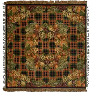 Automne Medallion Belgian Jacquard Woven Tapestry Throw Blanket 58x58 Inch Autumn Floral Decor