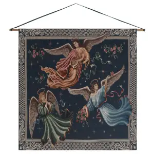 Angels On High Dark Fine Art Tapestry 26 in. x 26 in Lena Liu Angel Religious Jacquard Woven Wall Hanging