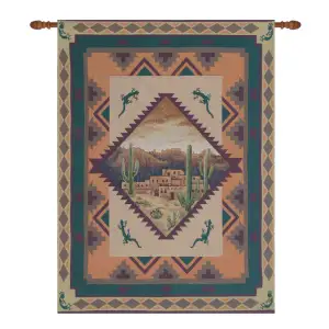 Southwest Lizards II Fine Art Tapestry 36x26 Southwestern Lizard Desert Jacquard Woven Wall Hanging Rustic Home Decor