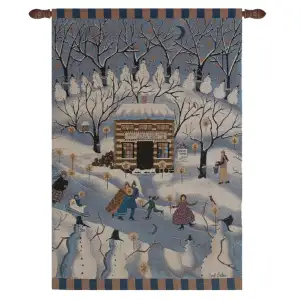Blue Moon Sugar House Fine Art Tapestry 36x26 Winter Country Landscape Jacquard Woven Wall Hanging Rustic Decor
