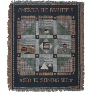 America The Beautiful II Jacquard Woven Afghan Tapestry Throw Blanket 60x50 Inch Americana Decor