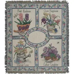 Plant Kindness Jacquard Woven Afghan Tapestry Throw Blanket 60x50 Inch Inspirational Decor