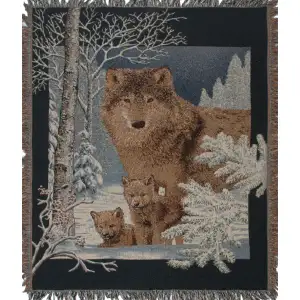 Wolf Family Jacquard Woven Afghan Tapestry Throw Blanket 60x50 Inch Wildlife Home Decor