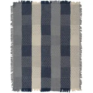 Blue Jeans Block Quilt Jacquard Woven Afghan Tapestry Throw Blanket 60x50 Inch Rustic Decor
