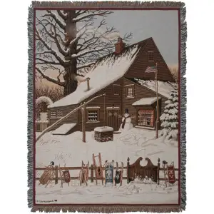 Cocoa Break at the Copperfields II Jacquard Woven Afghan Tapestry Throw 70x50 Inch Winter Decor