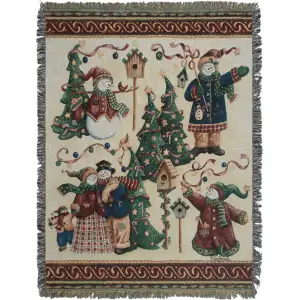 Snowman Forest Jacquard Woven Afghan Tapestry Throw Blanket 70x50 Inch Christmas Winter Decor