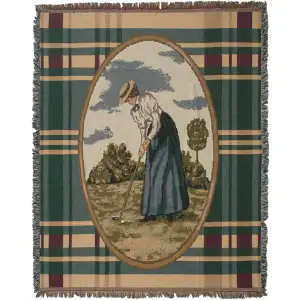 Victorian Ladies Golfer Jacquard Woven Afghan Tapestry Throw Blanket 68x50 Inch Golf Decor