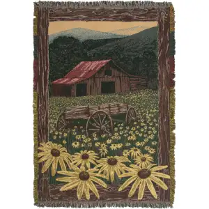 Black Eyed Susan II Jacquard Woven Afghan Tapestry Throw Blanket 68x45 Inch Floral Decor