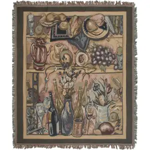 Wine Parlor Still Life Jacquard Woven Afghan Tapestry Throw Blanket 65x56 Inch Wine Decor