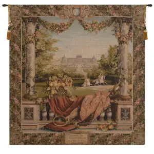 Terrasse Au Chateau II Landscape Tapestry Wall Hanging 58 x 58 in French Chateau Garden Jacquard Woven Wall Art