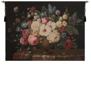 Bouquet Hibiscus Noir French Tapestry Wall Hanging 44x58 Inch Cotton Jacquard Woven Wall Tapestry - A - H 44" x W 58"