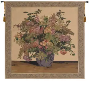 James Lee Floral Congregation Beige European Tapestry Wall Hanging 52x52 Inch Cotton Jacquard Woven Wall Tapestry