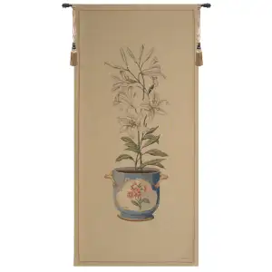 Fabrice de Villeneuve White Amaryllis Large European Tapestry Wall Hanging 56x27 Inch Cotton Jacquard Woven Wall Tapestry