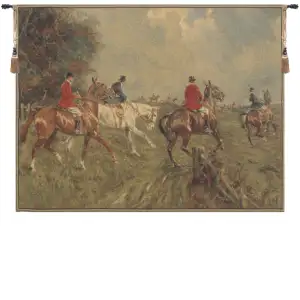 Equestrian Chase Belgian Tapestry Wall Hanging 26x34 Horse Hunting Scene Jacquard Woven Wall Art Traditional Home Decor
