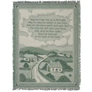 Irish Blessing Cottage Jacquard Woven Afghan Tapestry Throw Blanket 60x50 Inch Celtic Decor