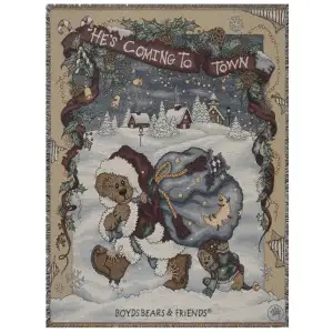 He's Coming To Town Jacquard Woven Afghan Tapestry Throw Blanket 70x50 Inch Christmas Decor