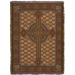 Celtic Cross Jacquard Woven Tapestry Throw Blanket 70x52 Inch Religious Celtic Decor
