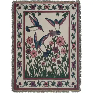 Hummingbird Haven II Jacquard Woven Afghan Tapestry Throw Blanket 70x50 Inch Bird Floral Decor