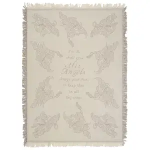 Psalm 91:11 Natural Jacquard Woven Afghan Tapestry Throw Blanket 65x45 Inch Christian Decor