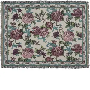 Floral Frame Jacquard Woven Afghan Tapestry Throw Blanket 70x50 Inch Botanical Floral Decor