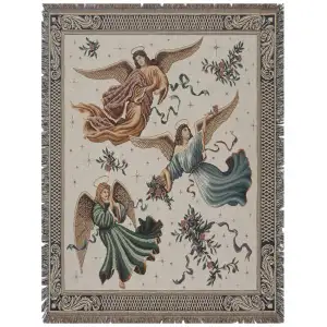 Trio of Angels Jacquard Woven Afghan Tapestry Throw Blanket 70x50 Inch Religious Angel Decor