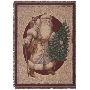 Santa Bearing Gifts Jacquard Woven Afghan Tapestry Throw Blanket 70x50 Inch Christmas Decor