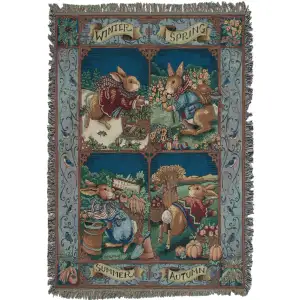 Rabbit Seasons Jacquard Woven Afghan Tapestry Throw Blanket 70x50 Inch Wildlife Country Decor