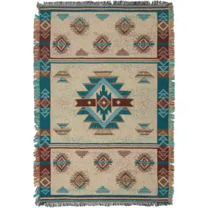 Southwest Turquoise II Jacquard Woven Afghan Tapestry Throw Blanket 70x50 Inch Southwestern Decor