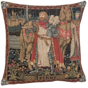 Medieval Legendary King Arthur Tapestry Pillow Cover 13x13 Inch Cotton Jacquard Woven Cushion Cover