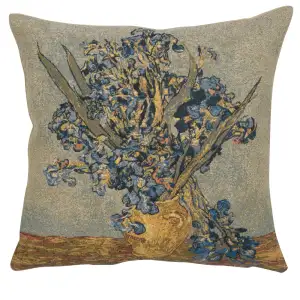 Vincent Van Gogh Vase Iris Tapestry Pillow Cover 18x18 Inch Cotton Jacquard Woven Cushion Cover