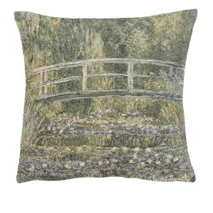 Claude Monet Bridge at Giverny Tapestry Pillow Cover 13x13 Inch Cotton Jacquard Woven Cushion Cover