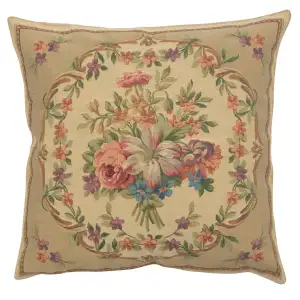 Floral Bouquet Beige Tapestry Pillow Cover 18x18 Inch Cotton Jacquard Woven Cushion Cover