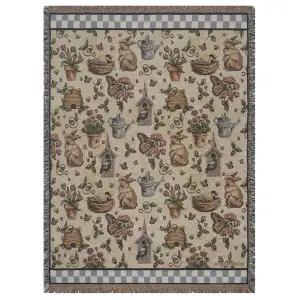 Garden Delights Jacquard Woven Afghan Tapestry Throw Blanket 70x50 Inch Floral Garden Decor