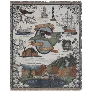 North Carolina Sights Jacquard Woven Afghan Tapestry Throw Blanket 70x50 Inch Travel Decor