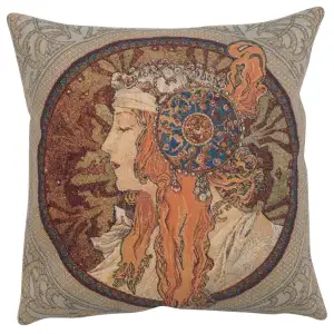 Alphonse Mucha Rousse Tapestry Pillow Cover 18x18 Inch Cotton Jacquard Woven Cushion Cover