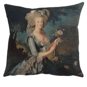 Vintage Marie Antoinette in Blue Tapestry Pillow Cover 18x18 Inch Cotton Jacquard Woven Cushion Cover