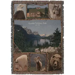 Glacier National Park Jacquard Woven Afghan Tapestry Throw Blanket 70x50 Inch Landscape Decor