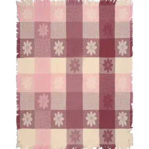 Mauve and Natural Textured Blocks Jacquard Woven Afghan Tapestry Throw 60x50 Inch Decor