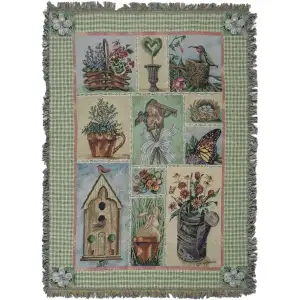 Garden Party II Jacquard Woven Afghan Tapestry Throw Blanket 70x50 Inch Floral Decor