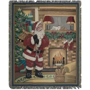 A Visit From Santa Jacquard Woven Afghan Tapestry Throw Blanket 60x50 Inch Christmas Decor