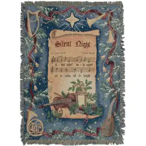 Silent Night Jacquard Woven Afghan Tapestry Throw Blanket 70x50 Inch Christmas Religious Decor