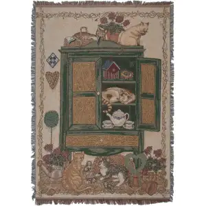 Cats Cupboard Jacquard Woven Afghan Tapestry Throw Blanket 75x55 Inch Cat Kitchen Decor