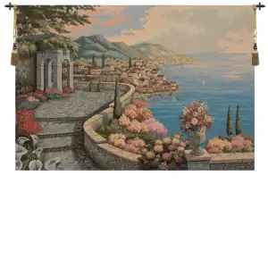 Alberto Passini Promenade by the Lake Italian Tapestry Wall Hanging 26x53 Inch Cotton Jacquard Woven Wall Tapestry