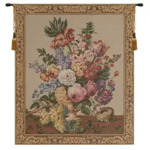 Jan Baptist Vrients Brussels Bouquet Creme European Tapestry Wall Hanging 30x26 Inch Cotton Jacquard Woven Wall Tapestry