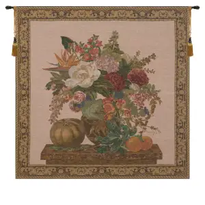 Jan Brueghel de Velours Floral Vase and Fruits European Tapestry Wall Hanging 36x37 Inch Cotton Jacquard Woven Wall Tapestry