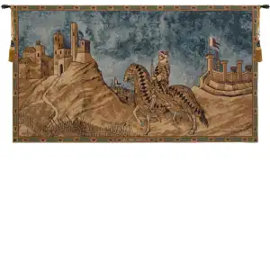 Simone Martini Guido Riccio Vintage Tapestry Wall Hanging 26 x 47 in Medieval Knight Equestrian Jacquard Woven Wall Art