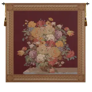 Jan van Huysum Elegant Masterpiece Wine Square European Tapestry Wall Hanging 58x60 Inch Cotton Jacquard Woven Wall Tapestry