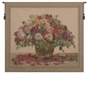 Hugh van Eyck Spring Flowers Beige European Tapestry Wall Hanging 38x42 Inch Cotton Jacquard Woven Wall Tapestry