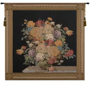 Jan Brueghel de Velours Elegant Floral Masterpiece Black European Tapestry Wall Hanging 58x58 Inch Cotton Jacquard Woven Wall Tapestry